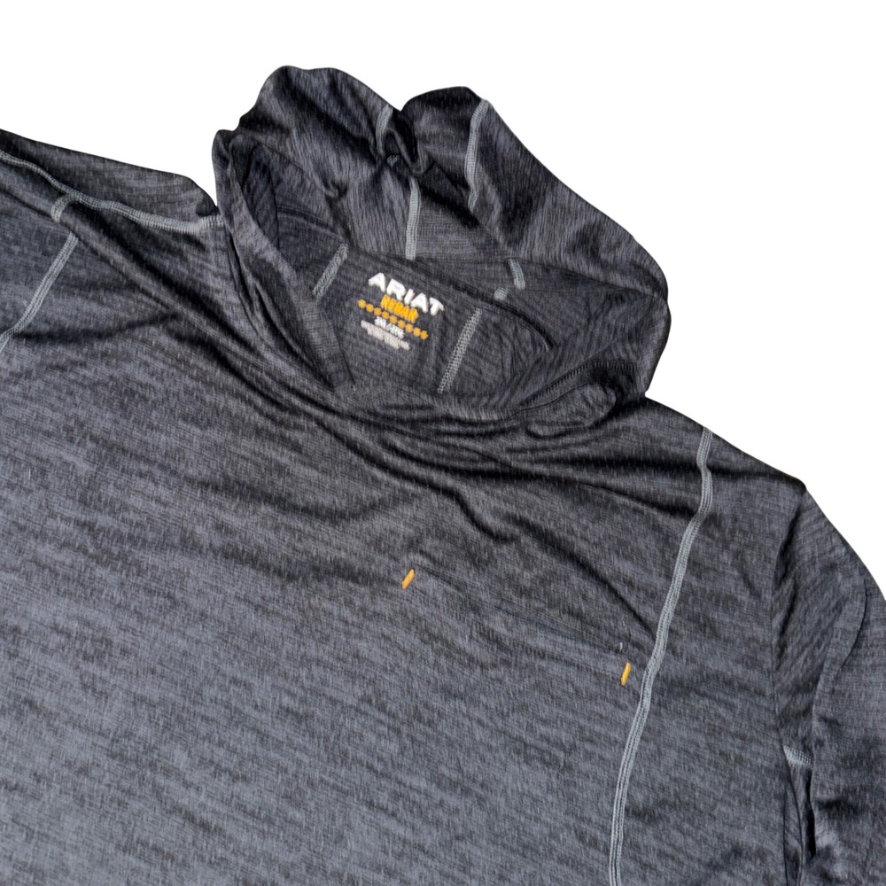 ARIAT REBAR Mens‎ Long Sleeve Hoodie Black Heather Work Performance 2XL